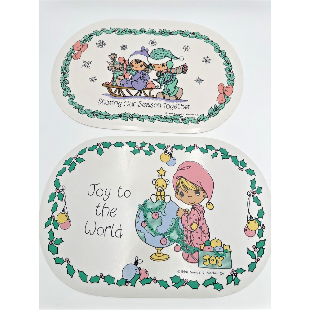 8 Vtg 1990 Precious Moments Christmas Placemats Merry Joy Season Gift Rare
